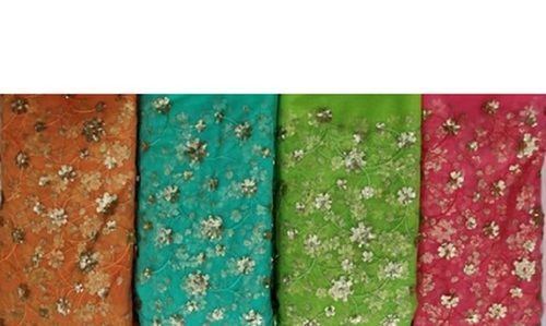 Work On Net Embroidered Fabric For Suits, Sarees, Dupattas And Stoles, Width 58-60 Inch