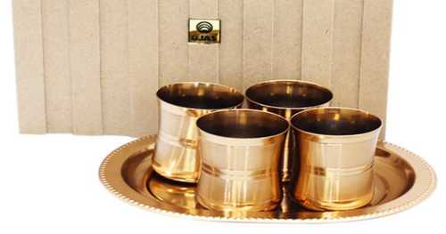 Metallic Polished Brass Glass And Plate In Round Shape, 5-10 Mm Thickness