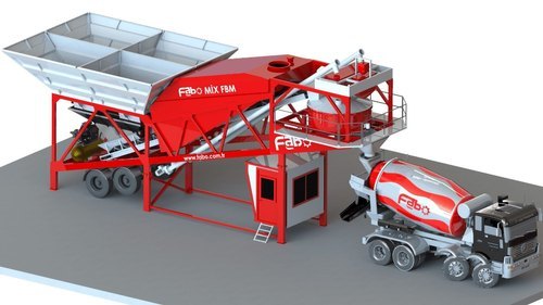 रेड एंड व्हाइट माइल्ड स्टील मोबाइल कंक्रीट बैचिंग प्लांट (आउटपुट क्षमता 500 लीटर)