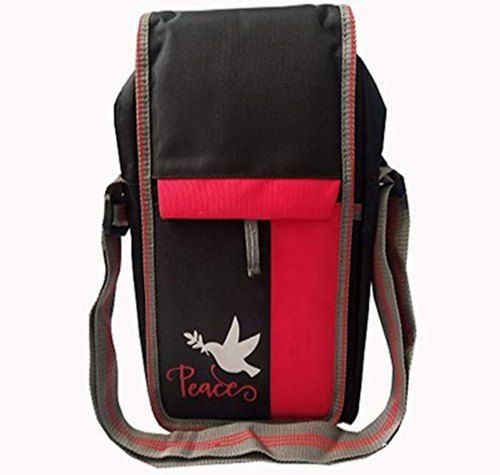 Zipper Closure, Black And Red, Polyester Sling Bag With Adjustable Type Straps Design: Backpack