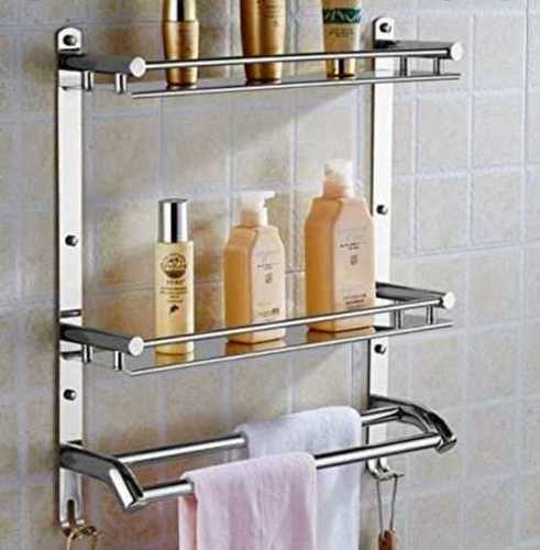 1-2 Feet Wall Mounted Stainless Steel Bathroom Rack in Silver Colour