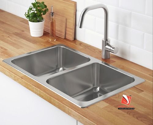 Hand Made Double Bowl Kitchen Sink With Matt Finish And Rectangular Shape