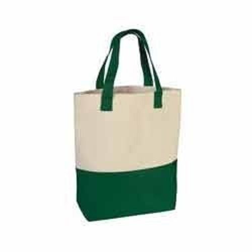 Plain, Waterproof And Washable White And Green Imported Matty Fabric Carry Bag For Shopping