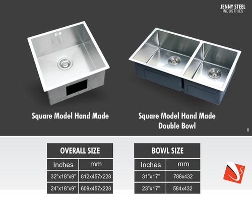 Easy To Clean Stainless Steel Handmade Kitchen Sink With Dimension 32X18X9 Inch And Silver Color