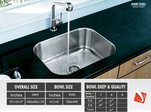 Easy To Clean Stainless Steel Single Bowl Kitchen Sink With Dimension 16X18X7 Inch And Silver Finish