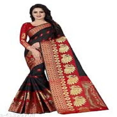 Black Appealing Look Red And Dark Shading Cotton Silk Sarees With Zari Work 