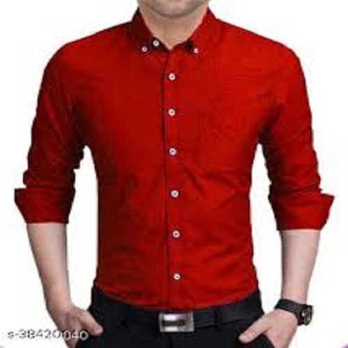 Eye Catching Look Skin Friendliness Red Cotton Collar Type Full Sleeves Mens Shirts