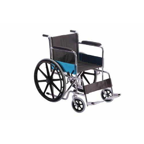 Manual Operated Black Colour Leather Seated Foldable Wheel Chair