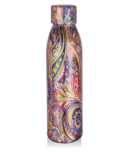 पर्पल स्टाइलिश डिज़ाइन डिजिटल प्रिंटेड और लीक प्रूफ कैप कॉपर वॉटर बॉटल्स