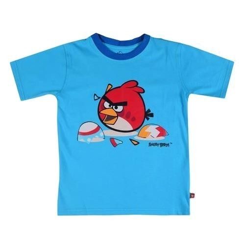 Bule Angry Bird Face Printed Round Neck Blue Colour Boys Cotton T-Shirts