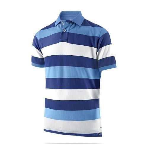 Cotton Blue And White Colour Striped Pattern Knitted Boys Collar T Shirt