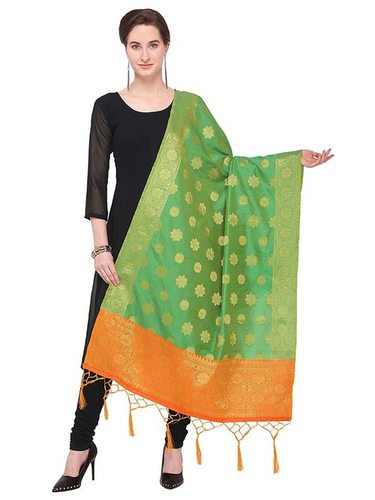 Green Chanderi And Georgette Fancy Designer Printed Dupattas(Easy To Carry)