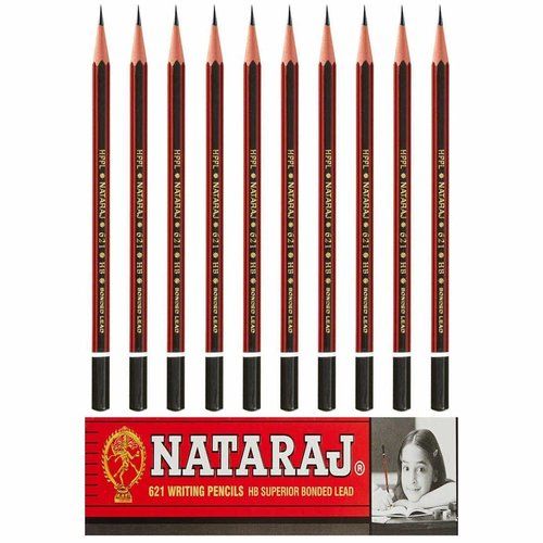 Easy To Erase Break Resistant Lead Red Wood Natraj 621 Writing Pencils Box (10 Pieces)