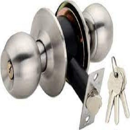 Round Hassle Free Installation Silver Shade Barrel Shaped Steel Knob Door Lock 