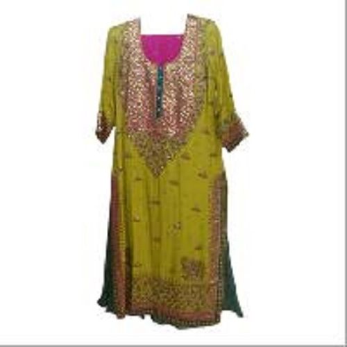 Indian Ladies U-Neck 3/4Th Sleeves Lime Green Embroidered Wedding Wear Suit