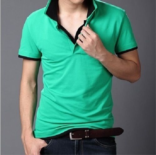 V-neck Plain Green Colour Collar Mens T Shirtrs For Casual And Regular Wear