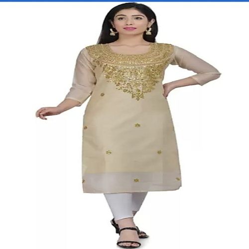 Grey Color Beautifully Designed Embroidery Ladies Kurti For Casual Wear