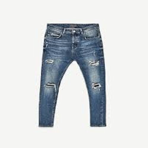 Blue Color Shredded Pattern Mens Stylish Denim Jeans for Regular Wear