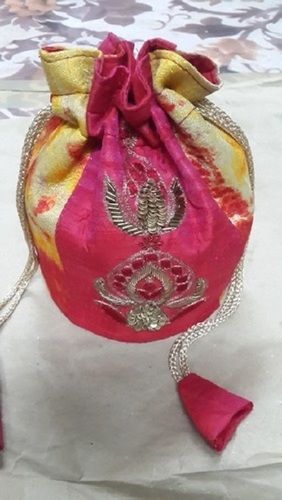 Comes In Various Colors Light Weight And Very Spacious Potli Raw Silk Embroidery Clutch For Party Wear