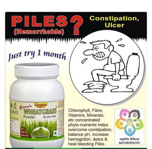Organic Wheat Grass Powder Bottle 100gm For Piles (Hemorrhoids) With 12 Months Shelf Life