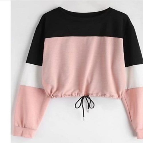 V Neck Pink, White And Black Color Stylish Beautiful Sweater For Ladies