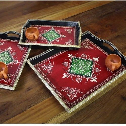 Printed Multicolor Paint Tray Set - Wooden, Ceramic, Plastic, Melamine Materials | Attractive Look, Alluring Designs, Fine Finished, Durable