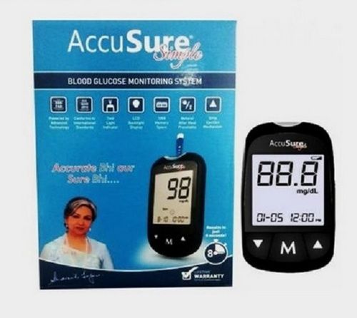  अस्पताल के लिए 25 टेस्ट स्ट्रिप्स ग्लूकोमीटर के साथ 1-50 mmol/L Accuure सिंपल ग्लूकोमीटर, LCD बैक लाइट डिस्प्ले 