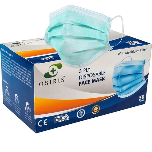 100% Protective Sky Blue Color 3 Ply Disposable Face Mask with Meltblown Filter - Non Woven Material, Customizable Size, Anti-Bacterial Feature