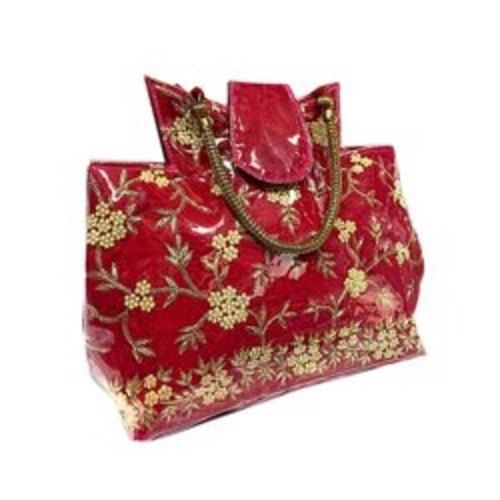 Designer Silk Red Embroided Handbags For Daily Use, Formal Wear, Party Wear Gender: Women