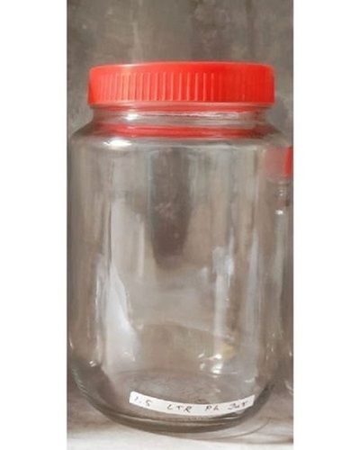 Leak Proof And Durable 1.5 Litre Transparent Glass Jar With Red Colour Cap