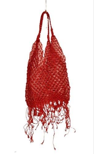 Red, Very Spacious Macrame Jute Fashion Bag For Casual Wear With Zipper Closure