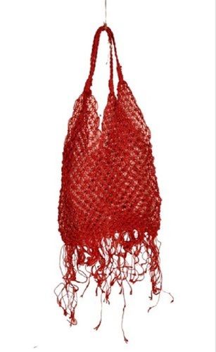 Red Red, Very Spacious Macrame Jute Fashion Bag For Casual Wear With Zipper Closure