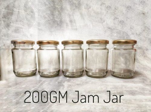 Round Shape And Toughened 200 Gm Jam Glass Jar, 12.5 - 9cm X 5.3cm