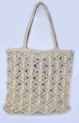 Very Spacious, Ladies Macrame Cotton Casual Bag With Zipper Type Closure