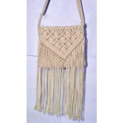 White, Macrame Fashion Shoulder Bag For Casual Wear With Zipper Type Closure