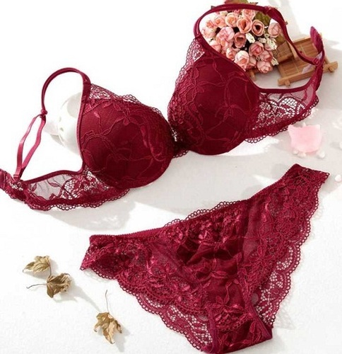 Buy online Pink Lacy Hosery Bras And Panty Set from lingerie for