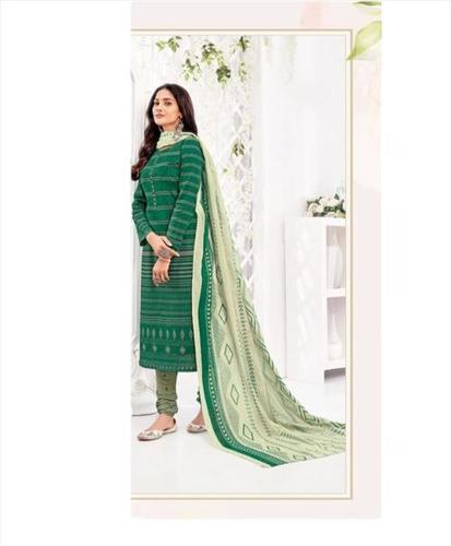 Water Proof Green And Cream Colour Skin Friendly Comfortable Fit Cotton Salwar Suit With Unique Design