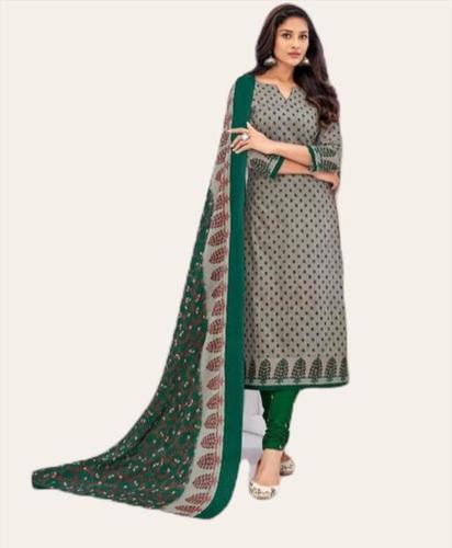 Grey And Green Colour Cotton Salwar Suit For Casual And Party Wear