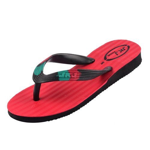 Summer Ladies Red Easy To Walk Light Weighted Plain Rubber Hawai Heel Slipper 