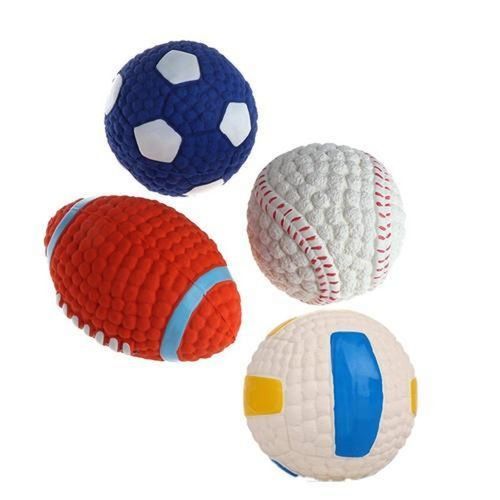 Non Toxic 100% Natural Latex Rubber Squeaky Football Pet Toy Set Of 4 Pieces