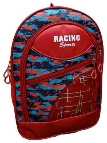 Red Polyester Printed Racing Sport Boys School Bag With 4 Pockets 