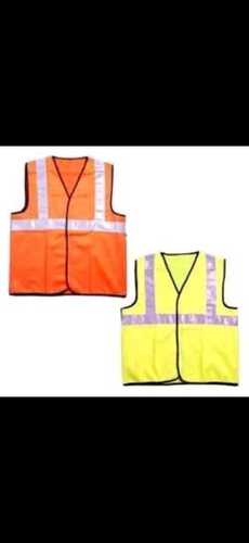 Nylon Sleeveless Checked Plain Orange And Yellow Colour Safety Jackets, (L, M, S)