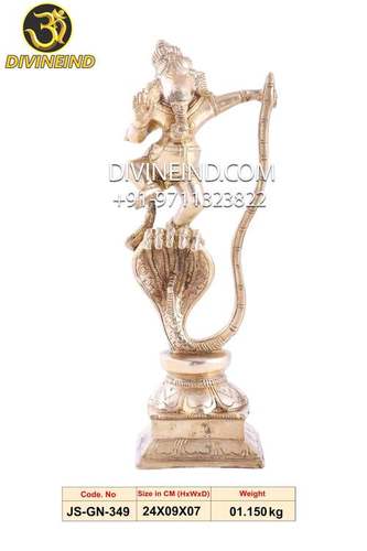 Gold Handmade Lord Ganesha Dancing On Five-Hooded Serpent Brass Statue, Weight 1.150 Gm