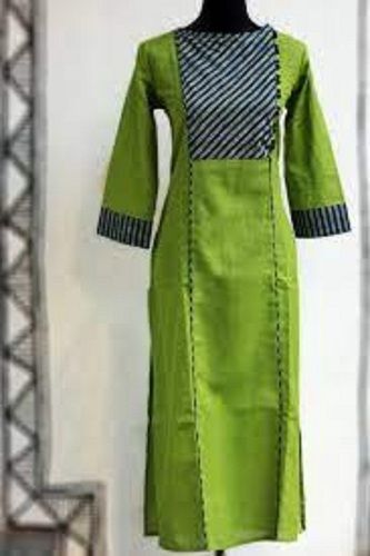 Ladies Green Cotton 3/4th Sleeves Kurtis( Casual Wear And Daily Wear)