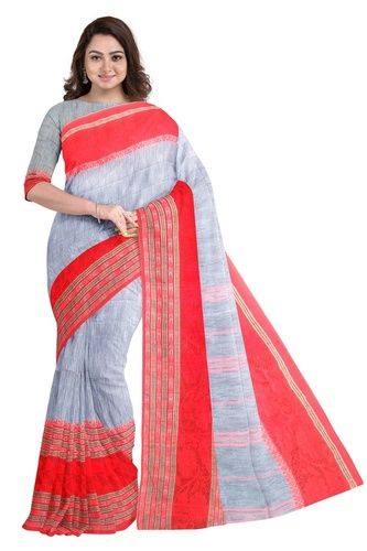 Grey Handloom Cotton Jacquard Saree With Blouse Piece