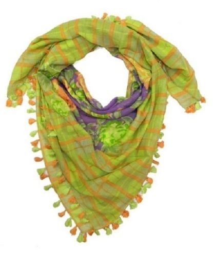 Ladies Green And Orange Skin-Friendly Printed Casual Wear Cotton Scarves