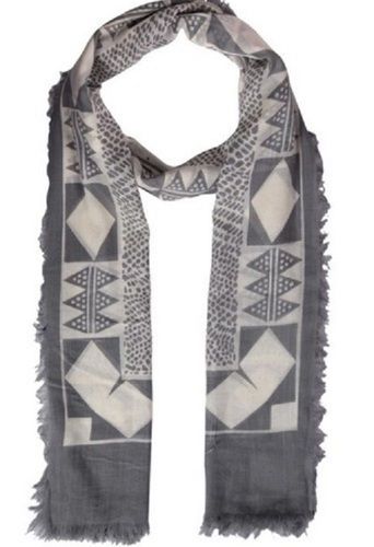 Ladies Skin-Friendly Gray And White Boxed Triangular Printed Cotton Scarves