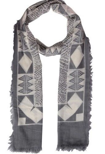 Spring Ladies Skin-Friendly Gray And White Boxed Triangular Printed Cotton Scarves