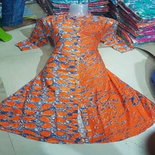 Orange Color 3-4th Sleeve Neck Embroidery Style Ladies Kurti For Casual Wear