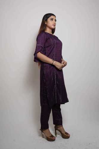 Full Sleeves, Casual Wear, Printed, Purple Color, Ladies Readymade Suit Chest Size: 34